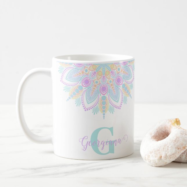 Individuelle Name Pastel Rainbow Floral Sundae Man Kaffeetasse (Mit Donut)