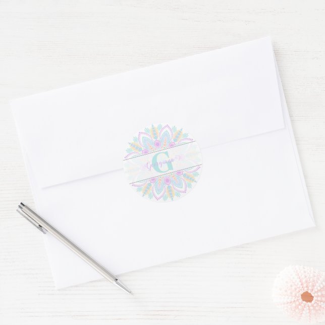 Individuelle Name Pastel Rainbow Floral Sundae Man Runder Aufkleber (Umschlag)