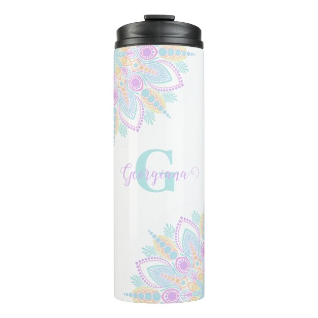 Individuelle Name Pastel Rainbow Floral Sundae Man Thermosbecher (Vorderseite)