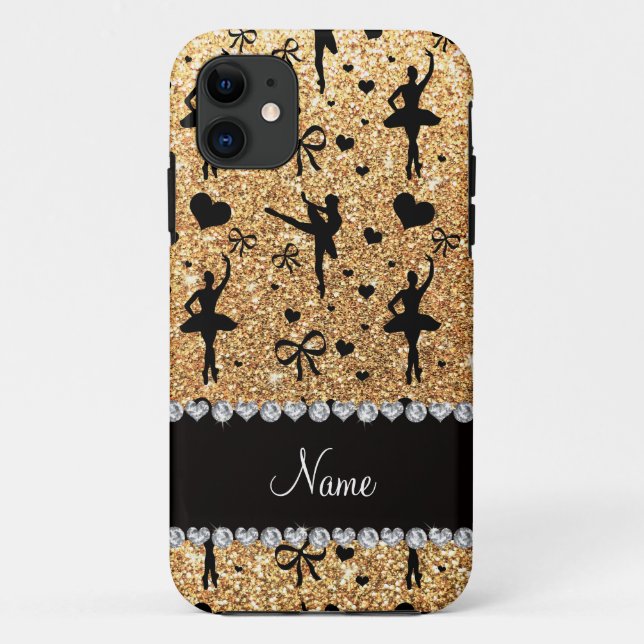 Individuelle Name Pastellgelb Glitzer Ballerinas Case-Mate iPhone Hülle (Rückseite)