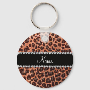 Individuelle Name Pastellorange Glitzer Leopard Schlüsselanhänger
