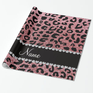 Individuelle Name Pastellrosa Glitzer Cheetah Druc Geschenkpapier