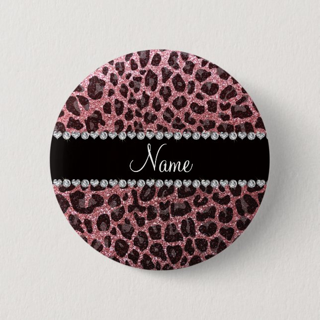 Individuelle Name Pastellrosa Glitzer Leopard Button (Vorderseite)
