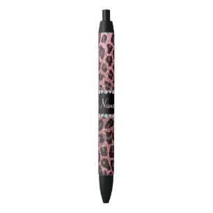 Individuelle Name Pastellrosa Glitzer Leopard Kugelschreiber