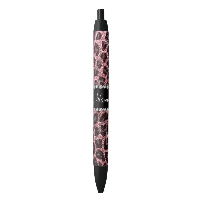 Individuelle Name Pastellrosa Glitzer Leopard Kugelschreiber (Vorderseite Vertikal)