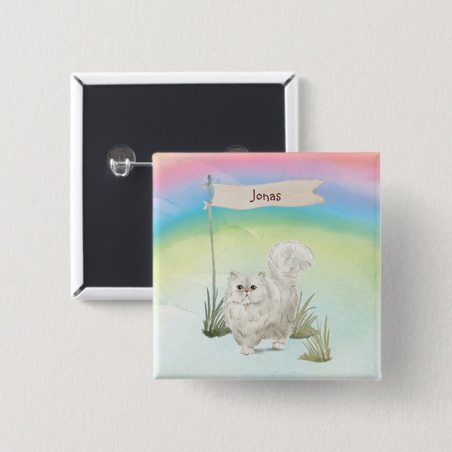 Individuelle Name Persian Cat Pet Button (Vorne & Hinten)