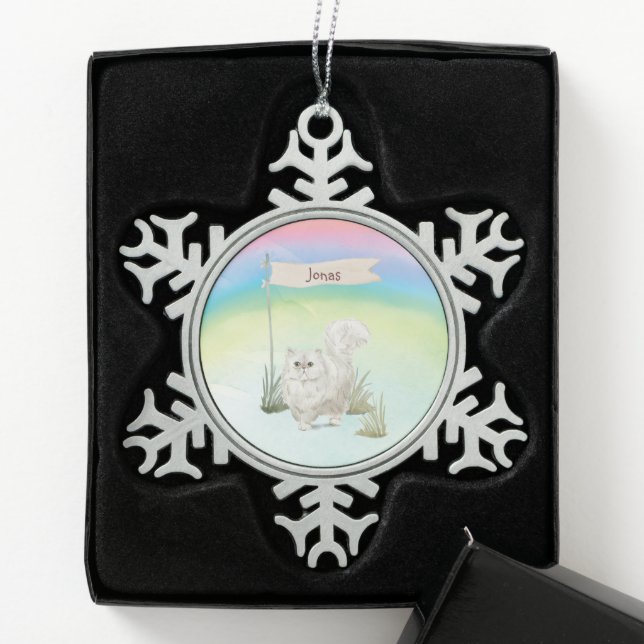 Individuelle Name Persian Cat Pet Schneeflocken Zinn-Ornament (Box)
