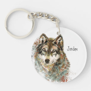Individuelle Name Personalisiert Gray Wolf Schlüsselanhänger