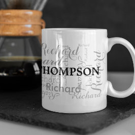 Individuelle Name personalisierte schwarze Typogra Tasse