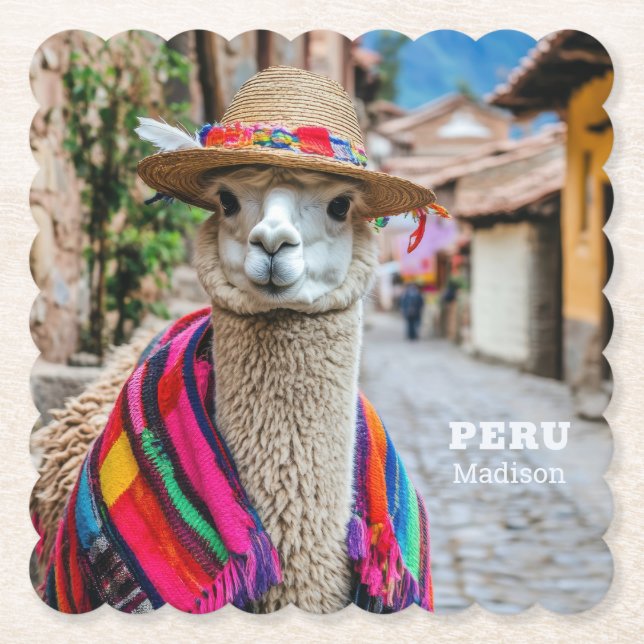 Individuelle Name Peru Llama Untersetzer (Vorderseite)