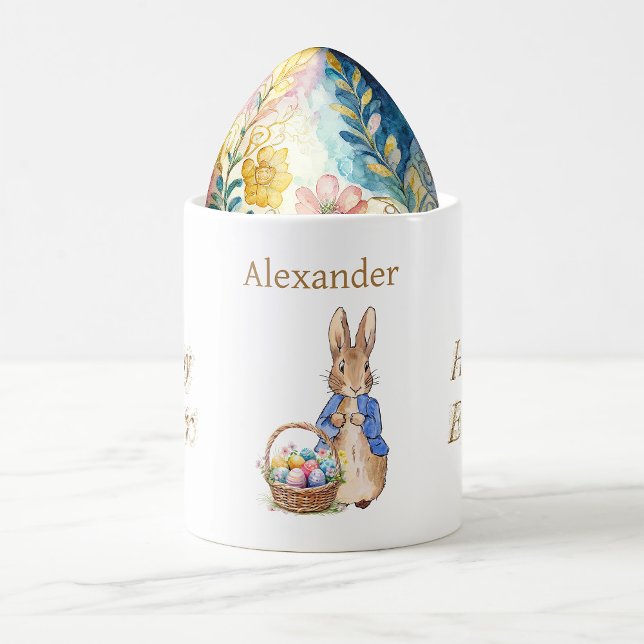 Individuelle Name Peter der Kaninchen glückliche O Kaffeetasse (Customise this design and add a name.  Pop an easter egg for a uniquely personal gift.)