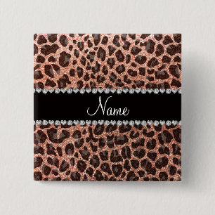 Individuelle Name Pfirsichorange-Glitzer-Leopard Button
