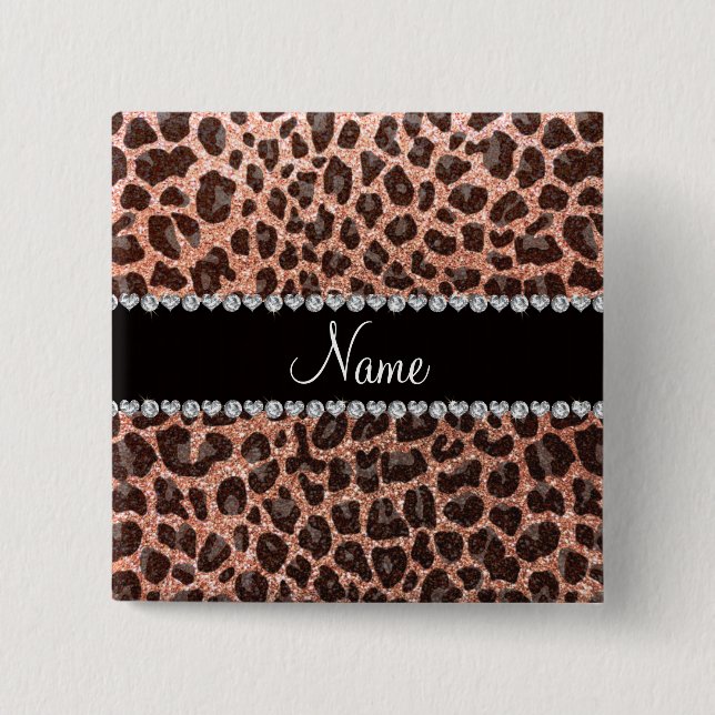 Individuelle Name Pfirsichorange-Glitzer-Leopard Button (Vorderseite)