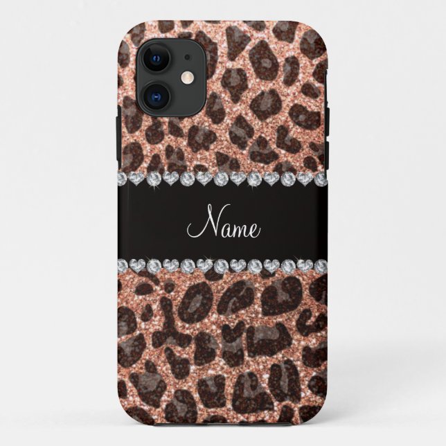 Individuelle Name Pfirsichorange-Glitzer-Leopard Case-Mate iPhone Hülle (Rückseite)