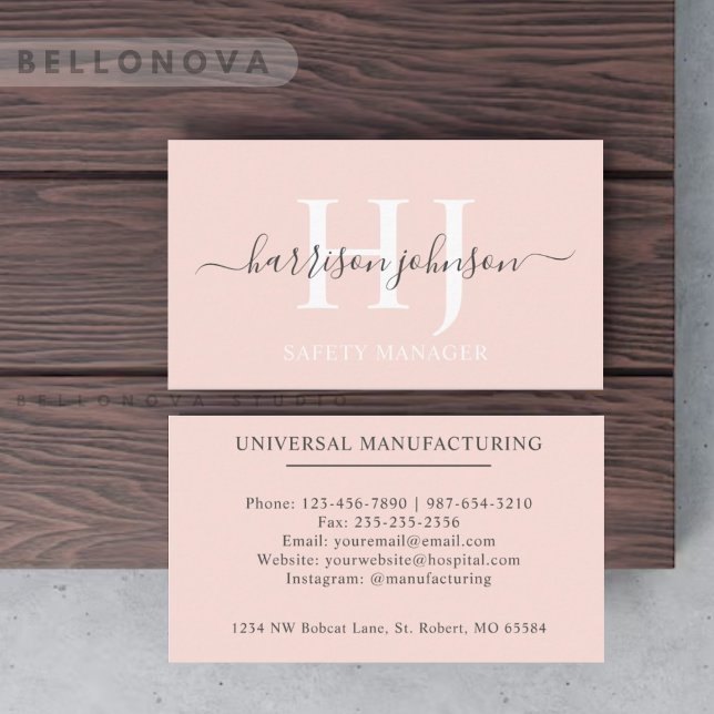 Individuelle Name Pfirsichpfirsichrosa Schwarze Mo Visitenkarte (Custom Name Pale Peach Pink White Black Monogram Business Card)