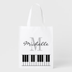 Individuelle Name-Piano-Tasten in Schwarz-Weiß Wiederverwendbare Einkaufstasche