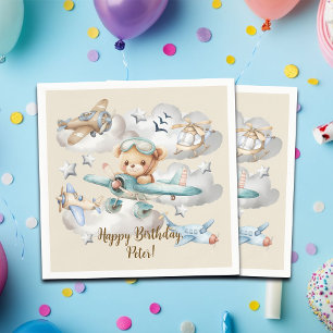 Individuelle Name Pilot Teddy Bear Geburtstagspart Serviette