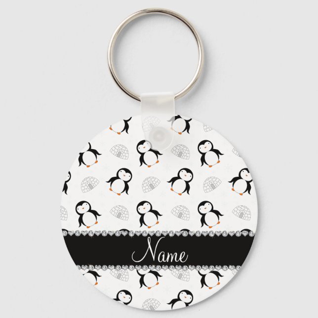 Individuelle Name Pinguine Iglus Schneeflocken Schlüsselanhänger (Vorderseite)