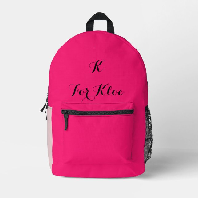 INDIVIDUELLE NAME PINK BACKPACK BEDRUCKTER RUCKSACK (Vorderseite)