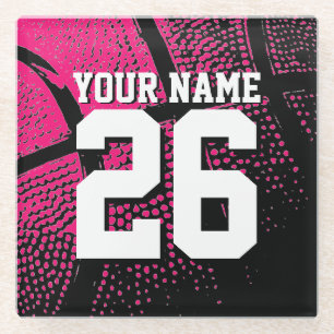 Individuelle Name Pink Basketball-Nummer Glasuntersetzer
