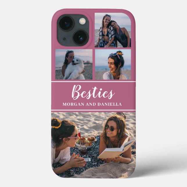 Individuelle Name Pink Best Friends FotoCollage Case-Mate iPhone Hülle (Rückseite)
