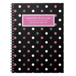 Individuelle Name Pink Black Polka Dot Pattern Notizblock