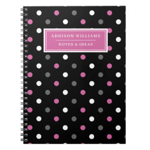 Individuelle Name Pink Black Polka Dot Pattern Notizblock