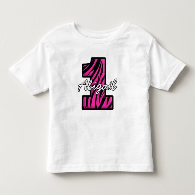 Individuelle Name Pink Black Zebra Ein Jahr alt Kleinkind T-shirt (Vorderseite)