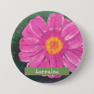 Individuelle Name PINK Blume Acrylmalerei Button