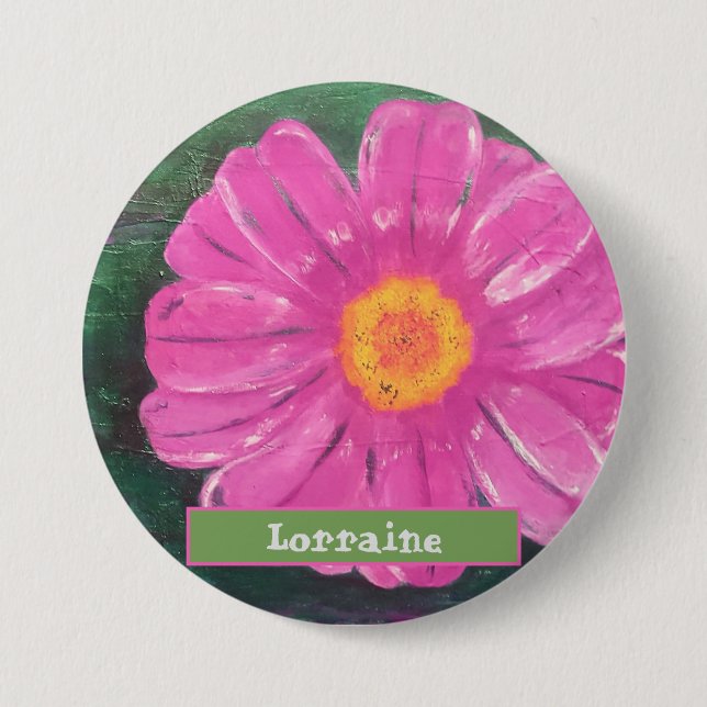 Individuelle Name PINK Blume Acrylmalerei Button (Vorderseite)