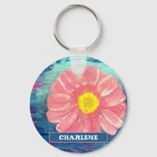 Individuelle Name PINK Blume Acrylmalerei Schlüsselanhänger