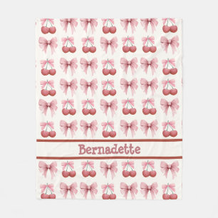 Individuelle Name Pink Bows and Cherries Girly Coq Fleecedecke