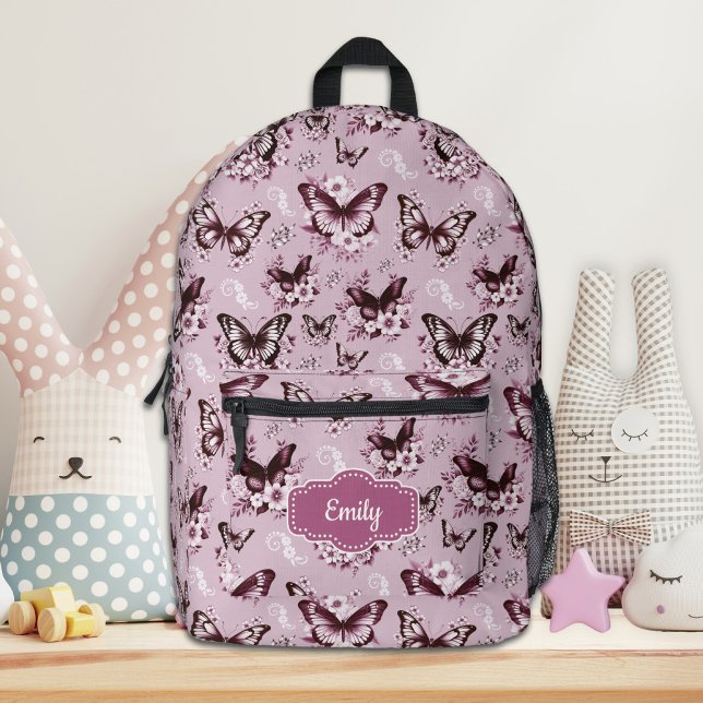 Individuelle Name Pink Butterfly Backpack Bedruckter Rucksack (Von Creator hochgeladen)