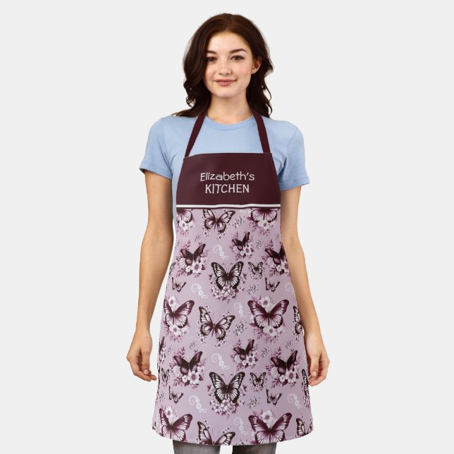 Individuelle Name Pink Butterfly Pattern Schürze (Getragen)