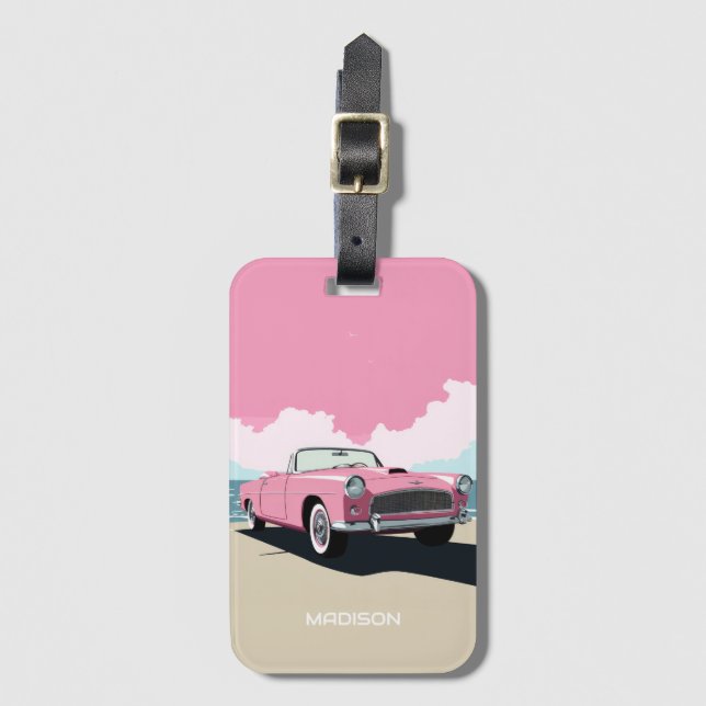 Individuelle Name Pink Classic Car Gepäckanhänger (Vorderseite Vertikal)