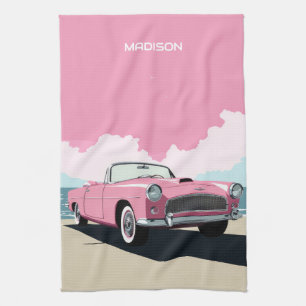Individuelle Name Pink Classic Car Geschirrtuch