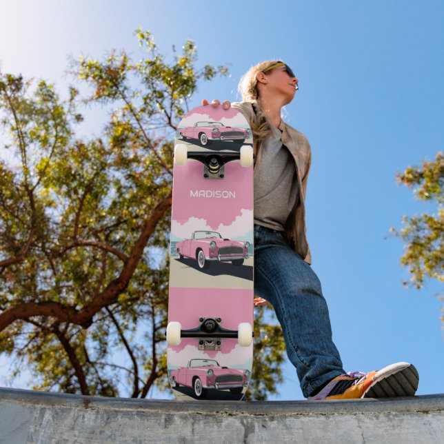 Individuelle Name Pink Classic Car Skateboard (Außen 1)