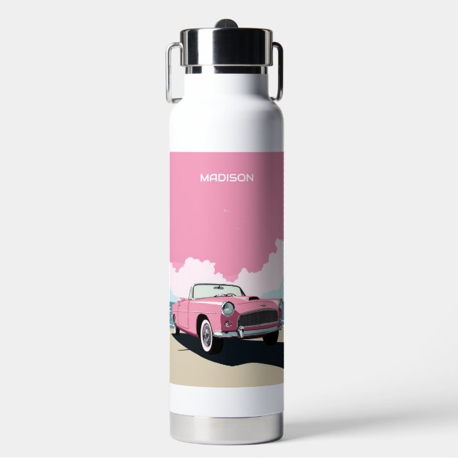 Individuelle Name Pink Classic Car Trinkflasche (Vorderseite)