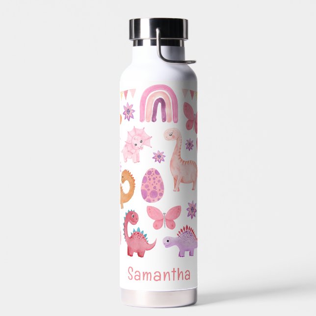 Individuelle Name Pink Dinosaurier Trinkflasche (Links)