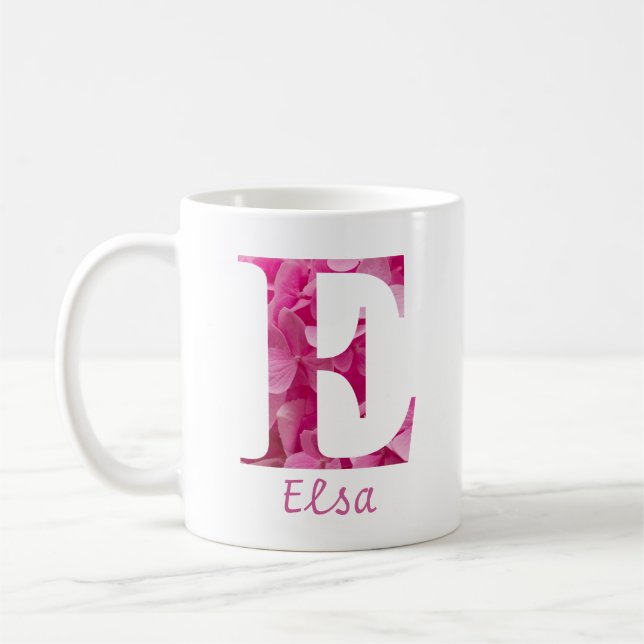 Individuelle Name Pink Floral Alphabet Brief "E" T Kaffeetasse (Links)