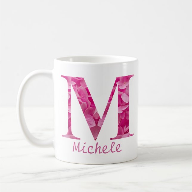 Individuelle Name Pink Floral Alphabet Brief "M" T Kaffeetasse (Links)