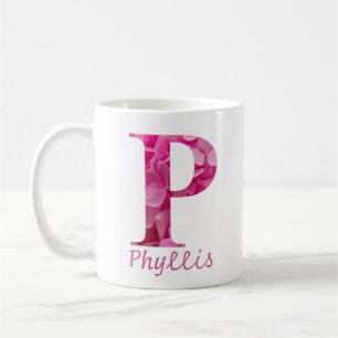 Individuelle Name Pink Floral Alphabet Letter "P"  Kaffeetasse