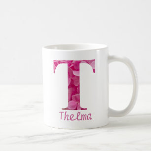 Individuelle Name Pink Floral Alphabet Letter "T" Kaffeetasse