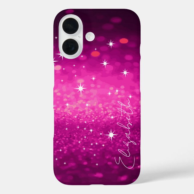 Individuelle Name Pink Glitzer iPhone 16 Hülle (Rückseite)