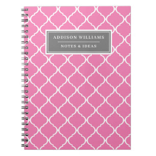 Individuelle Name Pink Grau Gittermuster Notizblock