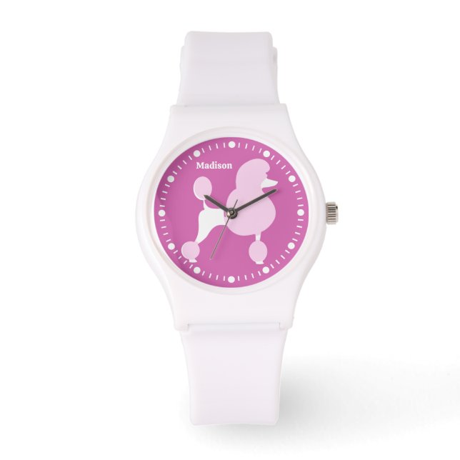 Individuelle Name Pink Poodle Armbanduhr (Vorderseite)