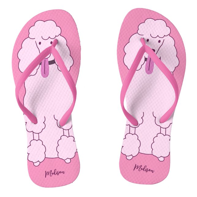 Individuelle Name Pink Poodle Flip Flops (Fußbett)