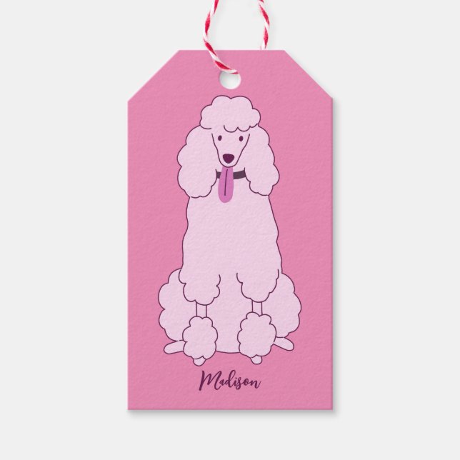 Individuelle Name Pink Poodle Geschenkanhänger (Vorderseite)
