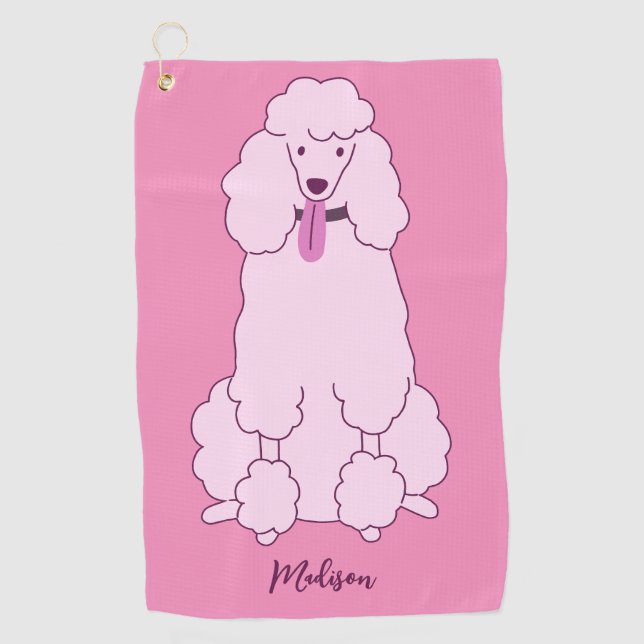 Individuelle Name Pink Poodle Golfhandtuch (Vorderseite)
