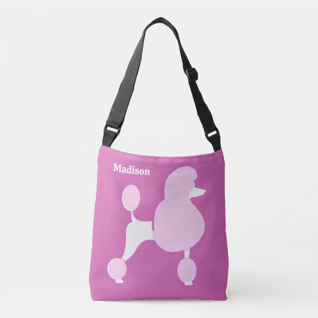 Individuelle Name Pink Poodle Tragetaschen Mit Langen Trägern (Vorderseite)